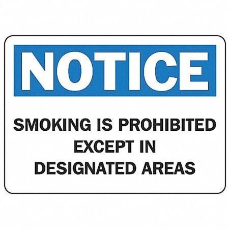 No Smoking Sign, 7 H, 10 W, Vinyl, Rectangle, English, MSMK827VS