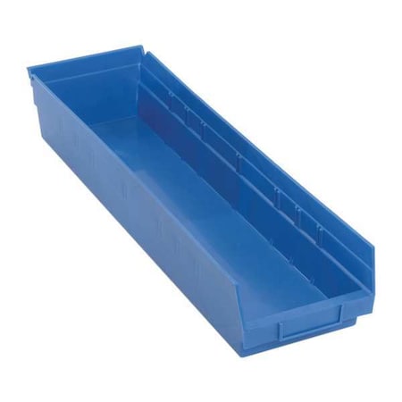 Shelf Storage Bin, Blue, Polypropylene, 23 5/8 In L X 6 5/8 In W X 4 In H, 50 Lb Load Capacity