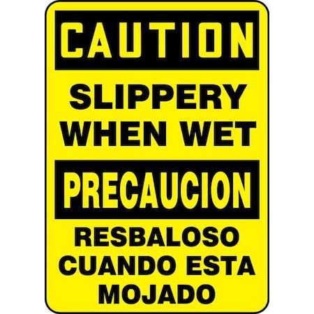 Spanish-Bilingual Caution Sign, 14 H, 10 W, Plastic, Rectangle, English, Spanish, SBMSTF642VP