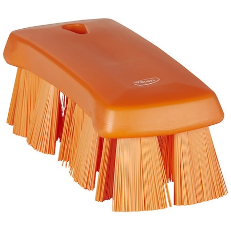 2 5/8 In W Scrub Brush, Stiff, 6 7/8 In L Handle, 6 7/8 In L Brush, Orange, Polypropylene