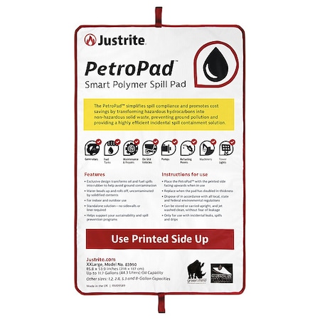 Sorbent Pad, Fuel And Flammable Liquids Absorbed, White, Polymer, Vinyl