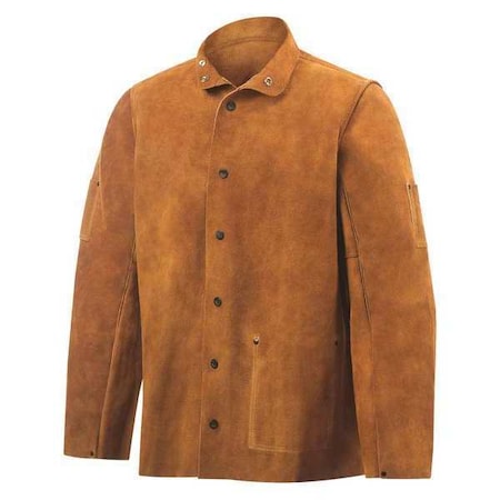 Welding Jacket, 2XL, 30, Brown, Cuff Style: Snap