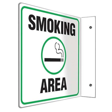 Designated Smoking Area Sign, 8 In Height, 8 In Width, Plastic, L-Shaped, English