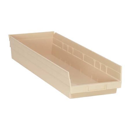 Shelf Storage Bin, Ivory, Polypropylene, 23 5/8 In L X 8 3/8 In W X 4 In H, 50 Lb Load Capacity