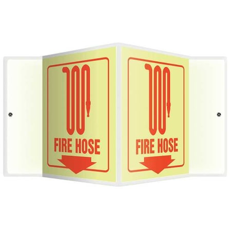 Fire Hose Sign,6X8-3/4,R/Glow,FH,ENG