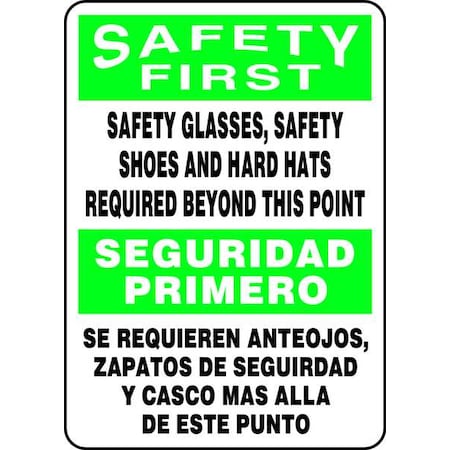 Spanish-Bilingual Safety First Sign, 14 In Height, 10 In Width, Plastic, Rectangle