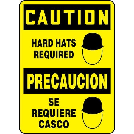 Spanish-BilinguAl Caution Sign, 14X10, Legend Style: Symbol And Text