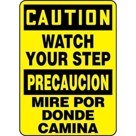 Spanish-Bilingual Caution Sign, 14 H, 10 W, Aluminum, Rectangle, English, Spanish, SBMSTF661VA