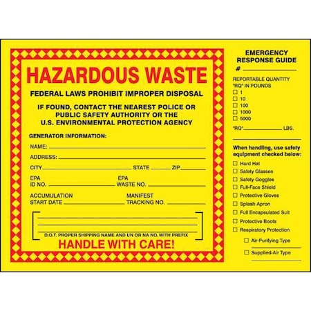 Hazardous Waste Label,6 In. H,PK25, MHZW27EVP
