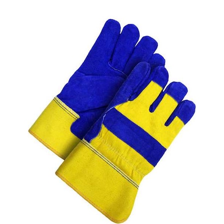 Fitter Glove Split Cowhide Lined Pile Blue/Gold, Shrink Wrapped, Size L