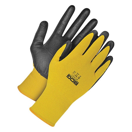 Yellow 18G Seamless Knit Kevlar Cut Resistant Black NBR Foam, Size L (9)