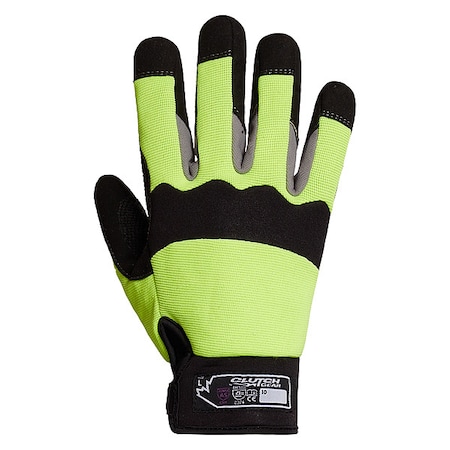 Mechanics Gloves, XL, Black/Lime, Single Layer, Stretch Nylon