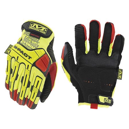 Hi-Vis Cut Resistant Impact Gloves, A4 Cut Level, Uncoated, 2XL, 1 PR