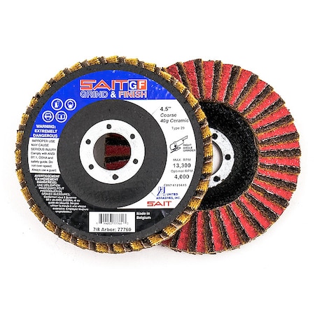 SAIT 77760 SAIT GF Grind & Finish Flap Discs, 4-1/2 X 7/8, Ceramic Grain, Coarse/40 Grit, 10-Pack