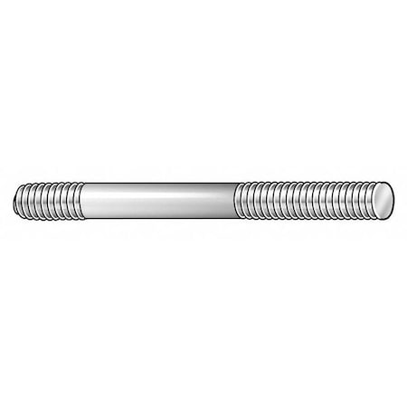 Double-End Threaded Stud, 3/8-16 Thread To 3/8-16 Thread, 5 In, Steel, Black Oxide, 2 PK