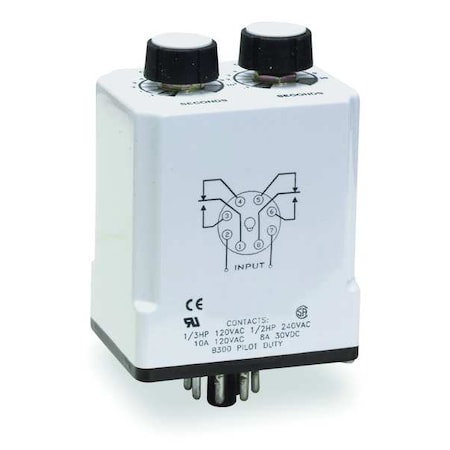 Time Delay Relay, 120VAC/DC, 10A, DPDT, Operating Functions: 7