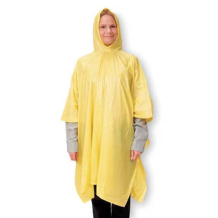 Rain Poncho With Hood, PVC Nylon, Yellow