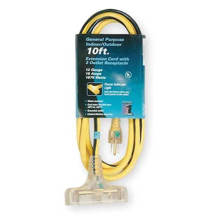 10 Ft. 12/3 3-Outlet Extension Cord SJTW