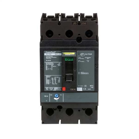 Molded Case Circuit Breaker, 150 A, 600V AC, 3 Pole, Free Standing Mounting Style, JD Series