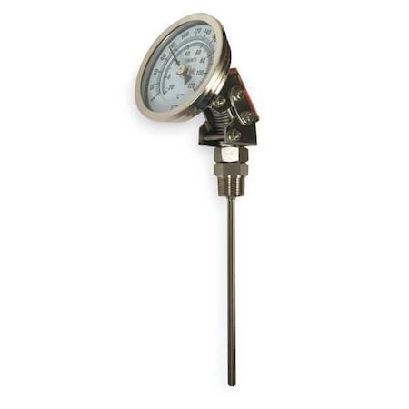 Bimetal Thermom, 3 In Dial, 0 To 250F, Stem Length: 4 In