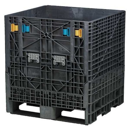 Black Collapsible Bulk Container, Plastic, 12.9 Cu Ft Volume Capacity