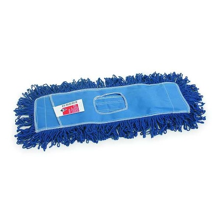 24 In L Dust Mop, Slide On Connection, Looped-End, Blue, Cotton/Polyester