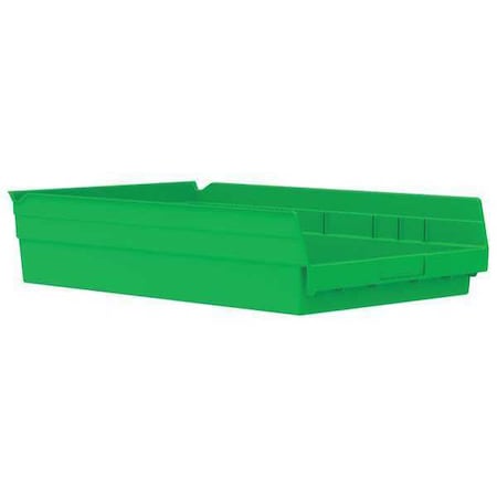 Shelf Storage Bin, Green, Plastic, 17 7/8 In L X 11 1/8 In W X 4 In H, 20 Lb Load Capacity