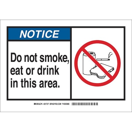 No Smoking Sign, 7 H, 10 W, Polyester, Rectangle, English, 83658
