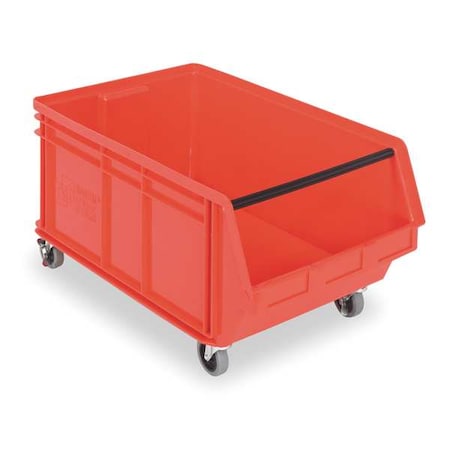 Mobile Storage Bin, Red, Polyethylene, 29 In L X 18 3/8 In W X 14 7/8 In H, 300 Lb Load Capacity