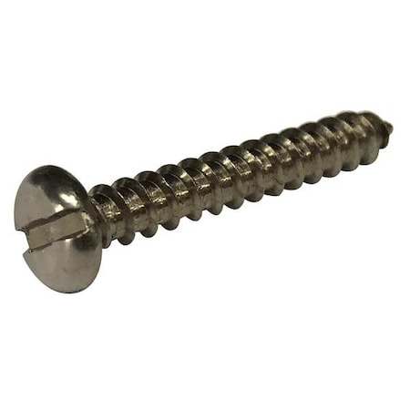 Sheet Metal Screw, #14 X 1 In, Plain Stainless Steel Round Head Slotted Drive, 100 PK