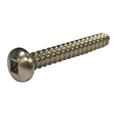 Tapping Sheet Metal Screw, #12 X 1 1/4 In, Plain Stainless Steel Round Head Square Drive, 50 PK
