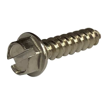 Sheet Metal Screw, #12 X 1/2 In, Plain 18-8 Stainless Steel Hex Head Slotted Drive, 100 PK