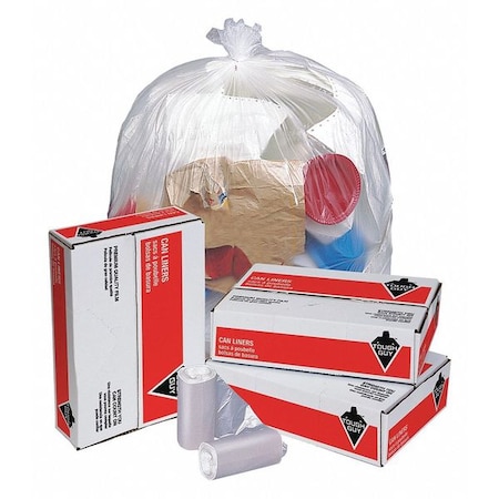 Trash Bags, 33 Gal, 33 In W, 40 In H, 16 Micron Thick, Heavy Strength, Clear, 250 Pack