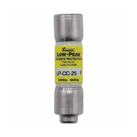 UL Class CC Fuse, Time Delay, 25A, LP-CC Series, 600V AC, 300V DC, 1-1/2 L X 13/32 Dia