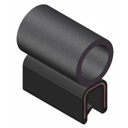 Edge Grip Seal, EPDM, 100 Ft Length, 0.375 In Overall Width, Style: Trim With A Side Bulb