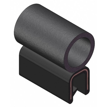 Edge Grip Seal, EPDM, 25 Ft Length, 0.375 In Overall Width, Style: Trim With A Side Bulb