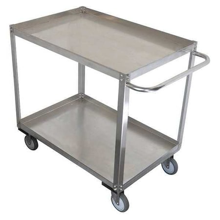 Stainless Steel Corrosion-Resistant Utility Cart With Lipped Metal Shelves, Flat, 2 Shelves