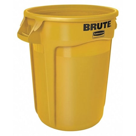 32 Gal Round Trash Can, Yellow, 22 In Dia, None, Polyethylene