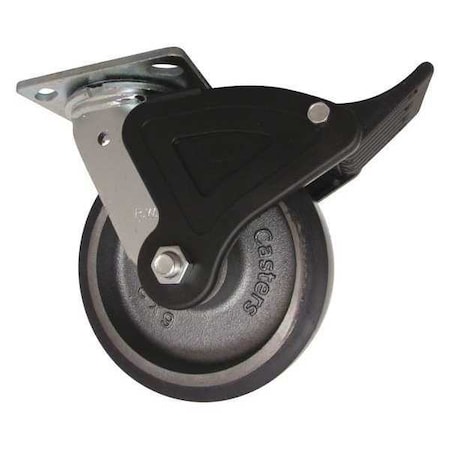 Medium Duty Caster, 6, W/Total Lock Brake, Caster Wheel/Tread Material: Urethane On Iron