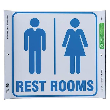 Restroom Sign, 10 In Height, 10 In Width, Plastic, English