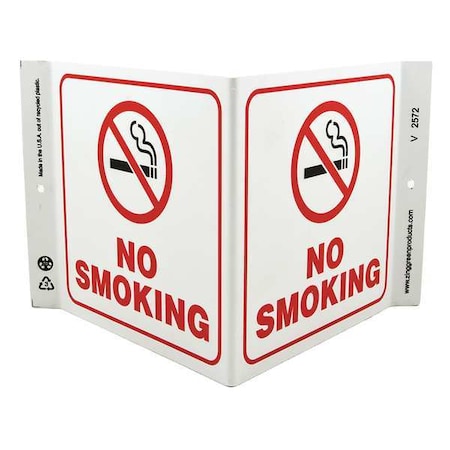 No Smoking Sign, 7 H, 12 In W, Plastic, V-Shaped, English, 2572