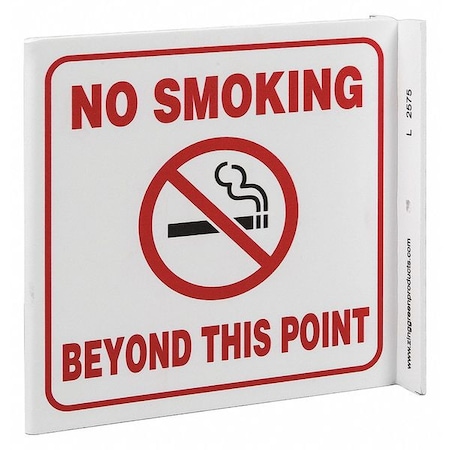 No Smoking Sign, 7 H, 7 In W, Plastic, L-Shaped, English, 2575
