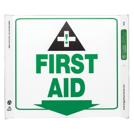 First Aid Sign, 10 Height, 10 Width, Plastic, Square, English