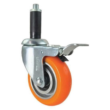 Swivel Stem Caster, Total Lock, Orange, 4, Caster Wheel/Tread Material: Polyurethane