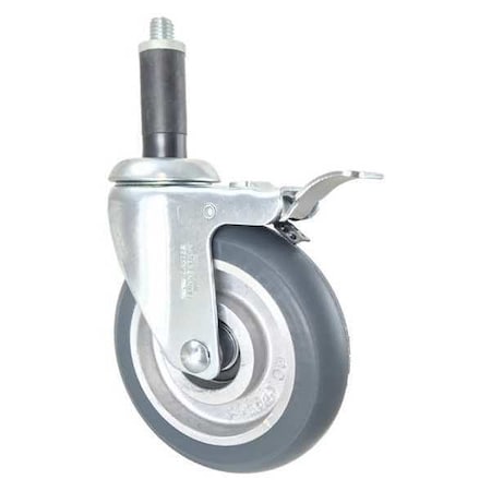 Swivel Stem Caster, W/Brake, Total Lock, 5, Overall Height: 6