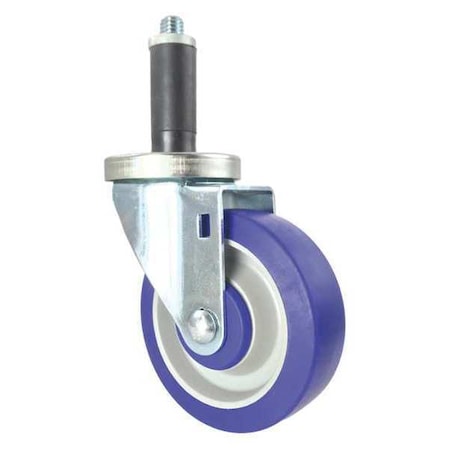 Swivel Stem Caster, Blue Rubber, 4, Overall Height: 5