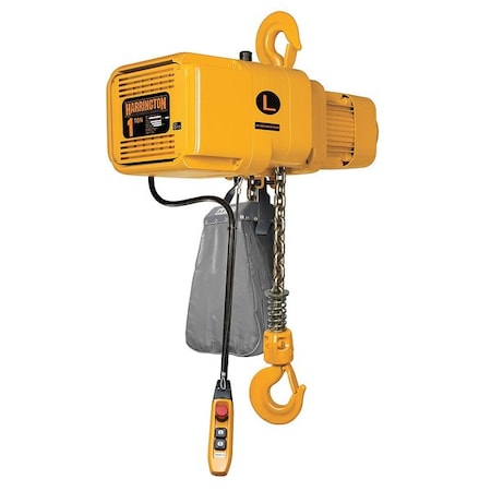 Electric Chain Hoist, 2,000 Lb, 10 Ft, Hook Mounted - No Trolley, Yellow