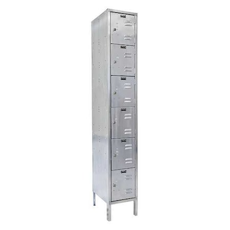 Box Locker, 12 In W, 18 In D, 78 In H, (1) Wide, (6) Openings, Silver