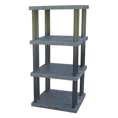 Freestanding Plastic Shelving Unit, Open Style, 36 In D, 36 In W, 75 In H, 4 Shelves, Black