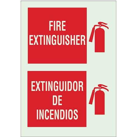 Fire Extinguisher Sign, 10X7, WHT/R, Height: 10